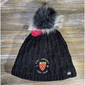 Royal Aberdeen Beanie Scotland Golf Club Black Wool Blend Black Pom Women's NWT